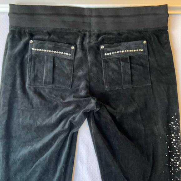 BCBGMAXAZRIA Women Velvet Pants size L Black Slightly Flared Rhinestones Trendy - Picture 12 of 13